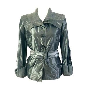 Ellen Tracy 100% Silk Belted Jacket Button Front Gray Sz 8